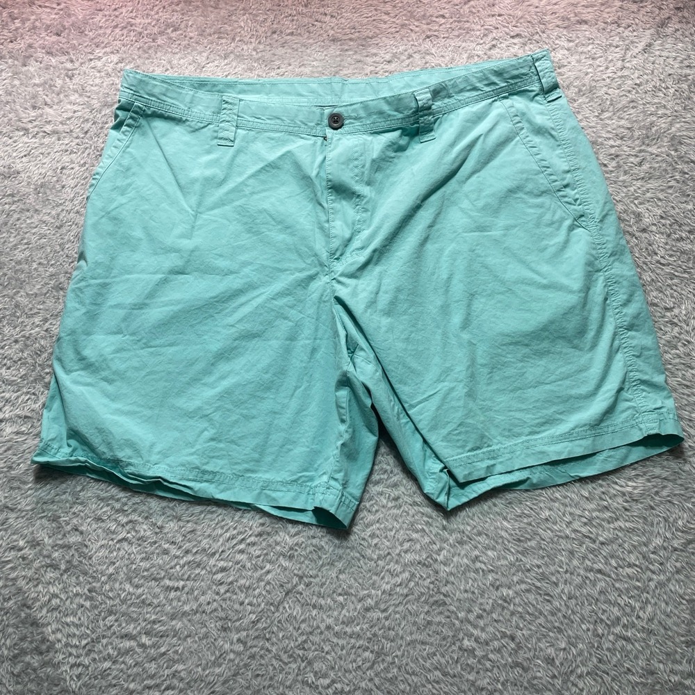 Columbia Mens Shorts 42 Teal Blue 8 Inch Inseam Cotton Blend Flat Front